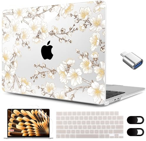 MEEgoodo Custodia per MacBook Air M2 M3 2024 2023 con M3 M2, custodia trasparente adatta al modello A3114 A2941 per MacBook Air 15, guscio rigido per laptop con tastiera, copertura per webcam e