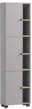 Schildmeyer Lugo Hochschrank 157482, Platingrau/Wildeiche Dekor, 44,9 x 23,4 x 167,6 cm