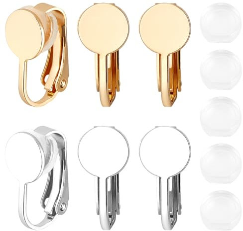 Beebeecraft 1 Box Mit 24 Stück Silbernen Ohrring Konvertern Goldener Ohrring Clip Verschluss 18 Karat Gold Und 925 Sterling Silber Plattiert Rundes Tablett Mit Flacher Rückseite Und Ohrpolstern Nicht