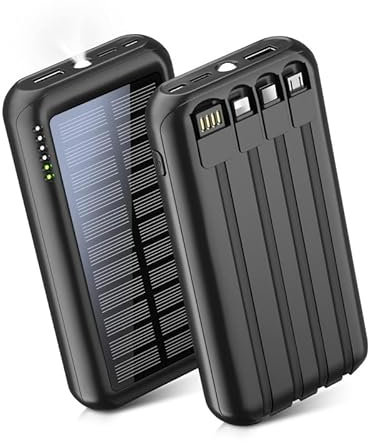 42800mAh Solar Portable Charger Power Bank: USB-C Fast Charging Powerbank with 4 Output 3 Input and Torch, Solar Power Bank with 4 Cables, External Battery Pack for Smartphone (Black)