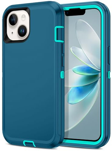 Petocase for iPhone 14 Plus Case Shockproof Dust/Drop Proof 3-Layer Full Body Protection [Without Screen Protector] Rugged Heavy Duty Cover Case for Apple iPhone 14 Plus 6.7 2022,Turquoise