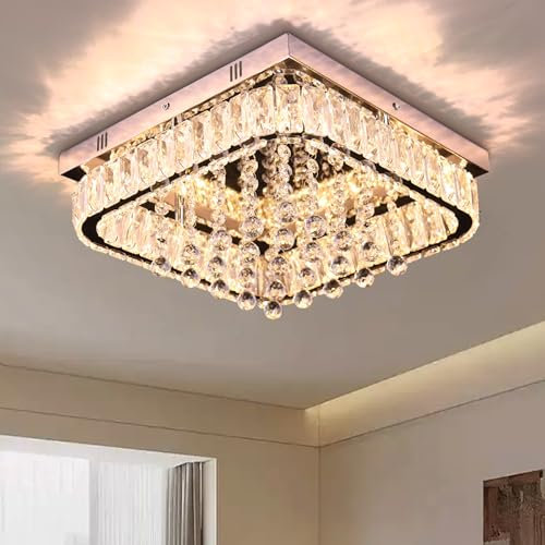 xychfantligh Moderner LED Kristall Kronleuchter Unterputz Kristallkugel Quadratische Deckenleuchte für Esszimmer Wohnzimmer Schlafzimmer (Warmweiß)