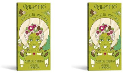 Vialetto Adelina | Cioccolato Bianco Salato con Pistacchi e Mandorle| Tavoletta da 90 grammi (Confezione da 2)
