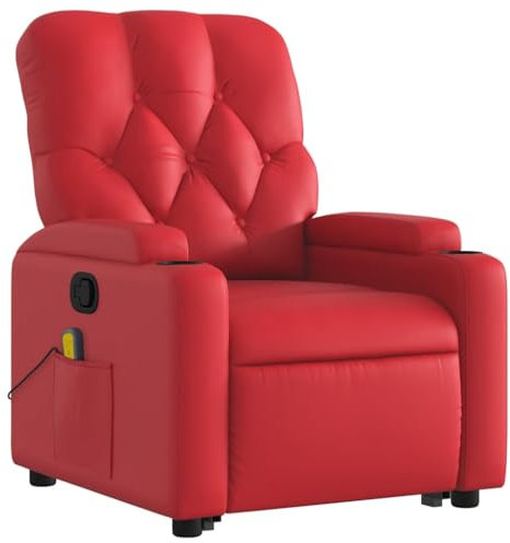 vidaXL Massagesessel, Sessel mit Aufstehhilfe, Relaxsessel mit Liegefunktion Vibrationsfunktion, Fernsehsessel Liegesessel Aufstehsessel, Rot Kunstleder