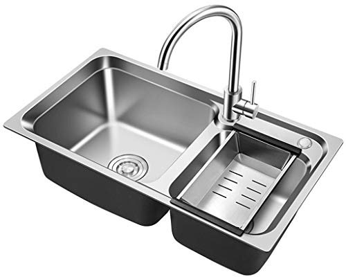 JXDWTL Fregadero de Cocina Fregadero de Acero Inoxidable, Fregadero de Cocina de Doble baño, Fregadero bajo encimera, Fregadero para Verduras de Gran Capacidad, Fregadero de Barra
