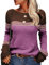 Lässiger Rundhalspullover mit passenden Streifen für Damen Warme Sweatjacke Damen (Purple, XXL)