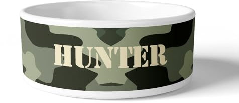 DECOHO - Gamelle pour Chien en céramique Personnalisable | Motif Camouflage - Blanc