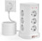 16 en 1 Tour Multiprise Parafoudre, 12 Prises Multiprise Electrique avec 2 Ports USB-A et 2 Ports USB-C, Multiprise avec Interrupteur et Surtension pour Bureau Maison Voyage, 2M Câble, Blanc (12 AC)