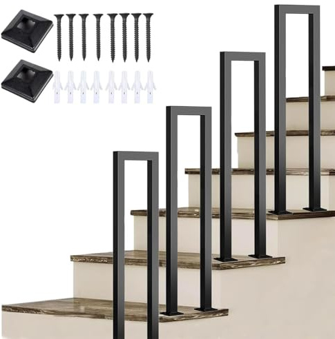 Treppengeländer Außen,Handlauf Schwarz,Geländer Außen,U-förmige Treppengeländer Innen, Handlauf Treppe, Geländer Treppe, für Balkone Flure Wohnungen Villen (U-Schwarz, 100CM)