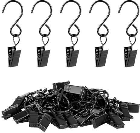 45 Pièces Pinces à Rideaux avec Crochets Métalliques,Acier Inoxydable Type S Pince Rideau, Clips de Rideau en Métal pour Rideaux de Douche, Fenêtres, Photos, Décoration, Facile à Installer(Noir,6cm)