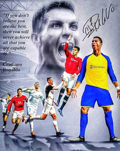 Superstar und Cristiano Ronaldo signiertes Poster für Kinder-Fans, Zimmer, Schlafzimmer, Wanddekoration, amerikanischer Fußball, Poster, Leinwand-Kunstdruck, Bild für Teenager, Jungen