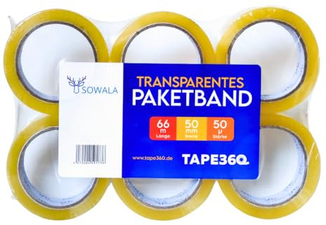 Paketklebeband transparent | 3 Rollen | Geräuscharmes Profi Paketband mit starker Klebkraft | 66 m x 50 mm | Packband | Klebeband | Verpackungsband