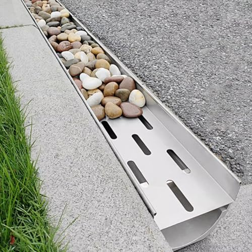 Valdoza Entwässerungsrinne Harz mit Edelstahlrost, versteckt unter Kies, Drainagesystem Terrasse Garten Einfahrt, schwer belastbar, Hofentwässerung, Rinnensystem Regenwasser(W22xH10cm/8.6x3.9in)