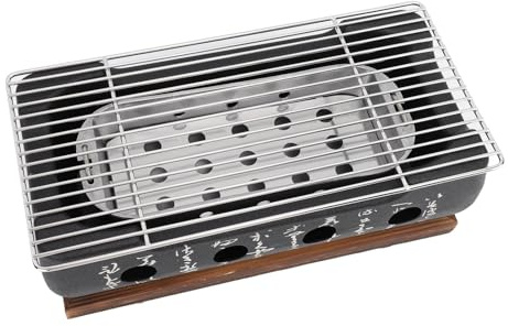 Srliya Japanischer Stil BBQ Grill Herd für Holzkohle -Grill Rechteck Rechteck Kalligraphie Schnellheizung Aluminiumlegierung Drahtgrill Basis Zum Camping (XL)