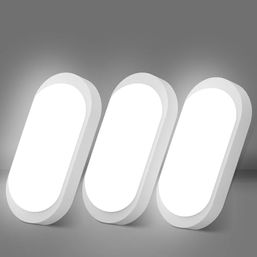 GOOSKI 3 Stück LED Kellerlampe mit Bewegungsmelder Innen, IP65 Kellerleuchte LED Wandlampe, 12W 1200LM Deckenleuchte mit Bewegungsmelder, 4000K Feuchtraumleuchte Oval für Keller Treppe Garage Flur