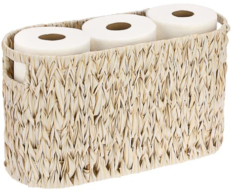 SUMNACON Gewebtes Toilettenpapierkorb stehend Klorollenaufbewahrung Stabiles Toilettenpapierhalter mit Doppelgriff Wc Papier Aufbewahrung Aufbewahrung von toilettenrollen Toilet Paper (Gelb+Weiß, L)