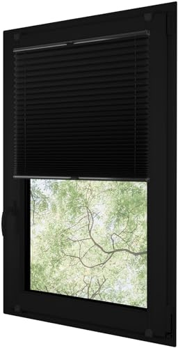 RENA Plissee ohne Bohren Thermo - Verdunklungsrollo - Klemmfix- isolierendes Plisseerollo - Sonnenschutzrollo - Fensterdeko - Schwarz 55x150 cm Fensterprofil Schwarz - schwarzer Mechanismus