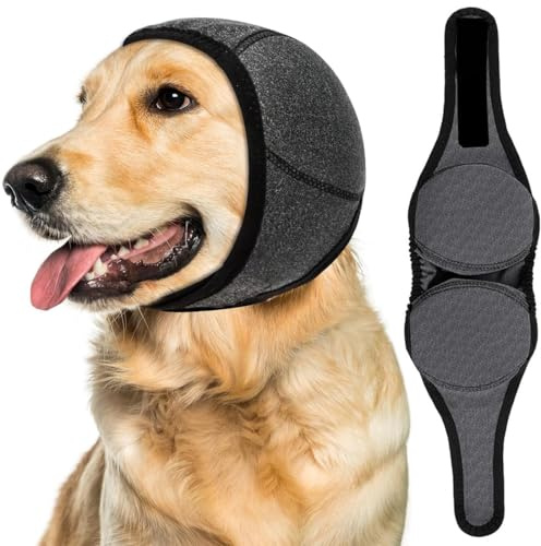 Cache Oreille Chien, Cache Oreille Bandeau Chien Oreille, Cache-Oreilles pour Chien, Soulager l'anxiété des Animaux, Anti Bruit, Apaiser Les Oreillettes pour Le Feux d'artifice, Bain (Gris Foncé, L)