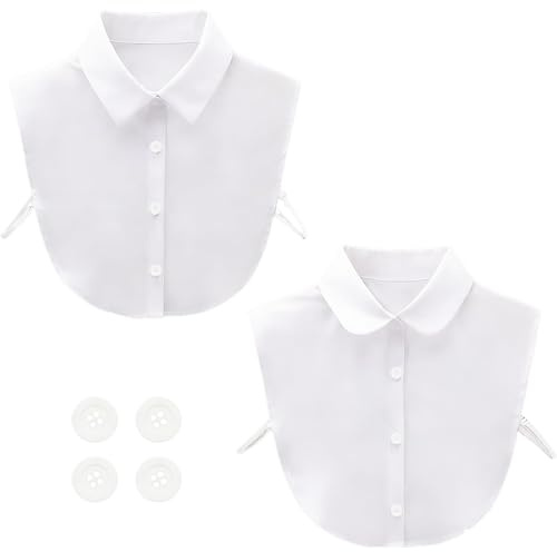Fogbush Lot de 2 faux col chemise femme, avec 4 boutons insert col chemisier insert de chemise blanc classique amovible pour vêtements d'extérieur pulls hauts
