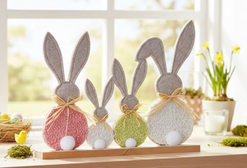LB H&F Hasenfamilie Osterhasen Figuren 30cm groß zum Hinstellen oder Aufhängen, Handarbeit mit vielen Details, Ostern Osterdeko aus Filz, Deko Hasen (1)