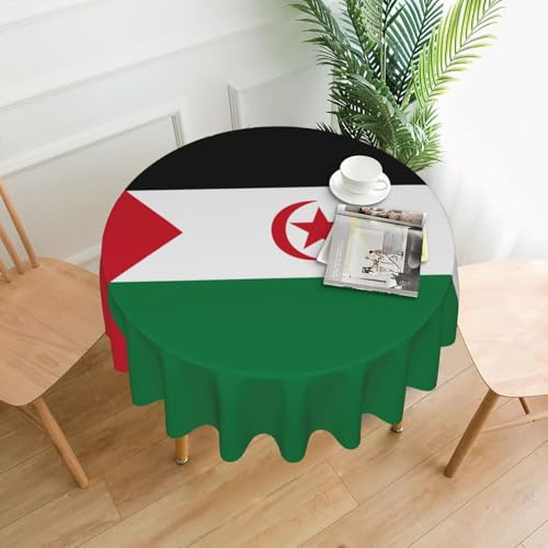 SMAZDFXX Mantel Redondo con Estampado de la Bandera del Sahara Occidental, Lavable, Antimanchas y Antiarrugas, para mesas de Comedor, 152 cm