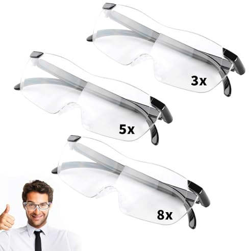 Magnifying Glasses for Hobbies 300%, 500%, 800%, Reading Magnifying Glass Hands-Free Magnifier Eyeglasses for Elderly Close Work Reading Jewellers Repairing Crafting (Non Light)