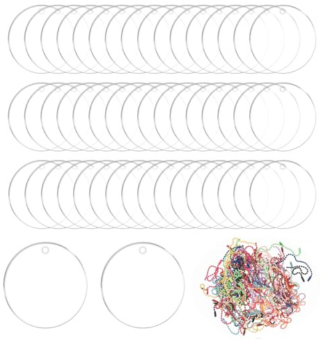 50 llaveros acrílicos en bruto de 5 cm, disco acrílico redondo con orificio, disco acrílico transparente, redondo, placa de cristal acrílico para bricolaje, colgante acrílico de plexiglás para marco