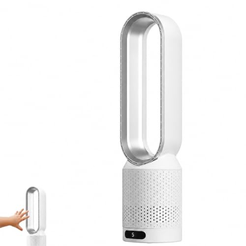 CoolLyxi Bladeless Tower Fan with Air Purifier, 8 Speeds, Remote (Silver) | wide-angle airflow, sleep timer and energy-saving design for home comfort.