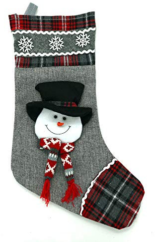 heimtexland Nikolausstiefel mit Plüschkopf Schneemann 35 cm zum Hängen Nikolausstrumpf Geschenkbeutel Nikolaus Weihnachten Dekostiefel Typ481
