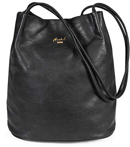Mabel London - Borsa a tracolla da donna, alla moda, in morbida ecopelle, tinta unita, misura media, hobo, a secchiello, Delilah, Nero , Taglia unica
