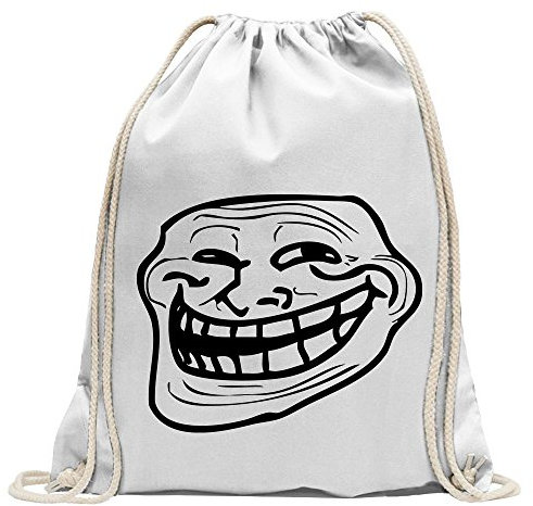 Kiwistar - Turnbeutel - weiss - Troll Face - Coolface - Fun Rucksack Sport Beutel Gymsack Baumwolle mit Ziehgurt