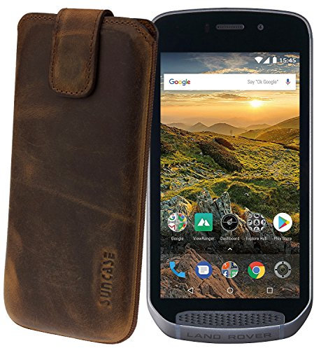 Suncase ECHT Ledertasche Leder Etui *Slim-Edition* für Land Rover Explore Outdoor (mit Rückzugsfunktion und Magnetverschluss) antik-Coffee