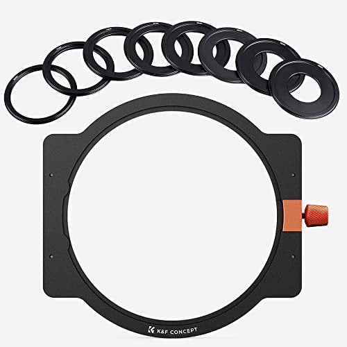 K&F Concept Metal Square Filter Holder 100mm with 8 Lens Filter Adapter Rings 49mm-82mm