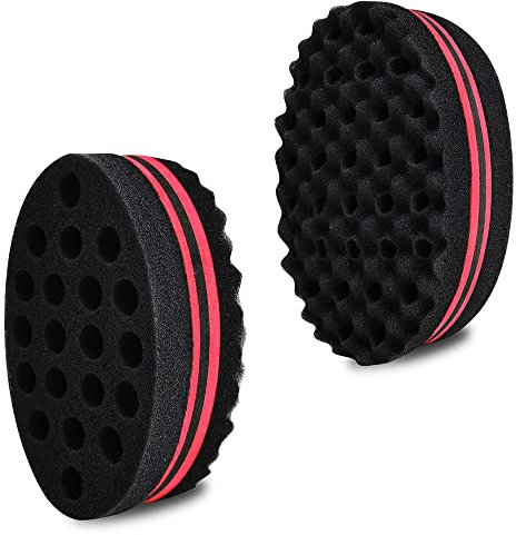 ELERA Schwamm, doppelseitig, oval, zweiseitig, gewellt, für Afro/Zopf(Oval Double Sided) 2 Stück