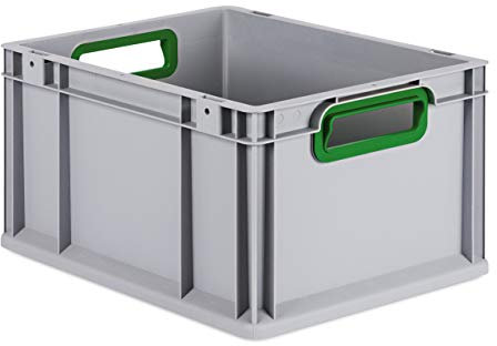 aidB Eurobox NextGen Color grün, 400x300x220 mm, Griffe offen, robuste Plastikbox aus Kunststoff mit ergonomischen Griffen, stapelbare Kunststoffkiste, ideal für die Industrie