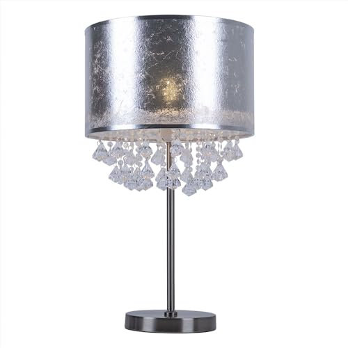 Globo Tischleuchte Nachttischleuchte Tischlampe Esszimmer Balttsilber Stofflampe Höhe 56 cm, nickel matt, Schnurschalter, 1x E27 Fassung, D 32 cm
