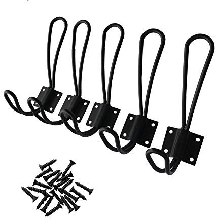 YMAISS 5 confezioni di ganci rustici resistenti a doppio cappotto, appendiabiti vintage da parete, in metallo decorativo da ingresso, nero grande, effetto shabby chic da appendere con viti incluse