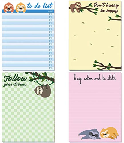 Faultier-Notizblöcke, 4 Stück, lustige Tier-Notizblöcke für Büro, Zuhause, Geschenke, Schule, Zuhause, To-Do-Liste, faule Tage