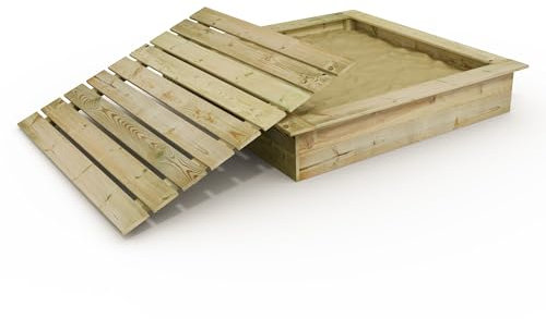 Wickey Bac à Sable avec Couvercle King Kong – Design Spacieux et Robuste, Bois de Haute Qualité, 165x165 cm, Couvercle Protecteur, Parfait pour Jeux de Jardin Familiaux