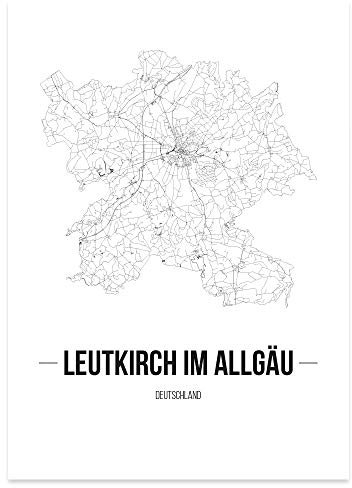 JUNIWORDS Stadtposter - Wähle Deine Stadt - Leutkirch im Allgäu - 21 x 30 cm Poster - Schrift B - Weiß