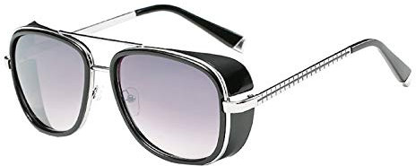 Inception Pro Infinite Sunglasses - Iron Man - Steampunk - Tony Stark - Retro - Men - Unisex, Silver - Gray Lens, One Size