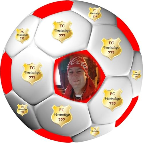 sales-world24 Tortenaufleger Fussball Fußball in 3D-Optik für einen tollen 3D-Effekt mit Foto & Vereinslogo Vereinswappen Rund 20 cm FB05 Rot
