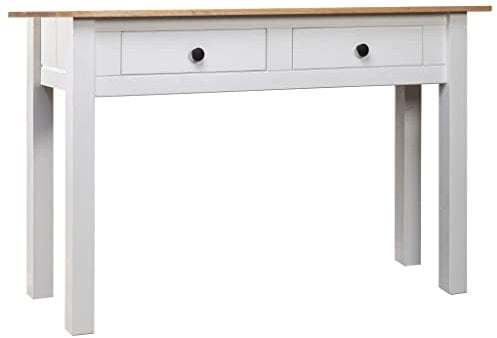 vidaXL Massivholz Panama-Kiefer Konsolentisch mit 2 Schubladen Konsole Beistelltisch Sideboard Flurtisch Schreibtisch Weiß 110x40x72cm