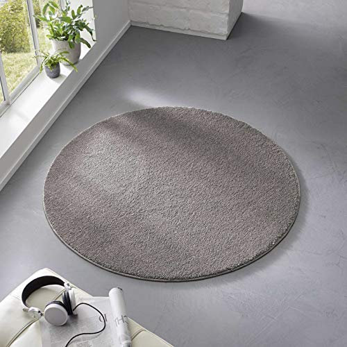 Taracarpet Teppich Kurzflor weicher Designer Uni Bodenbelag Madrid fürs Wohnzimmer, Kinderzimmer, Schlafzimmer und die Küche geeignet Anthrazit Dunkelgrau 160 cm rund