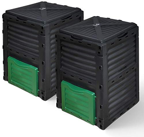vounot Lot de 2 Composteur de Jardin 300L Qualité Supérieure Bac Composteur pour Jardin Déchets Bac à Composte en Polypropylène Résistant aux Chocs et aux UV Noir Vert