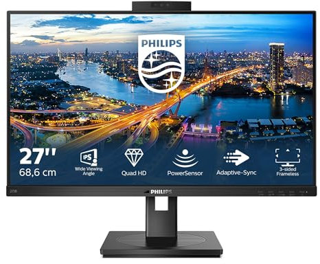 Philips 275B1H - 27 Zoll QHD Monitor, Webcam, höhenverstellbar (2560x1440, DVI, HDMI, DisplayPort, USB Hub) schwarz