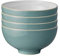 Denby - Elements Fern Green Rice Bowls Set of 4 - Dishwasher Microwave Safe Crockery 480ml 13cm - Green, White Ceramic Stoneware Tableware - Chip & Crack Resistant Soup Bowls
