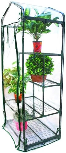 Serre per Orto, Giardino o Terrazzo - Varie Misure - Telo Trasparente in PVC e Struttura in Metallo Verniciato (69X49X157 CM - 4 RIPIANI (2+2))