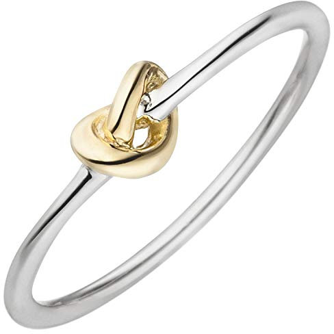 Ring Knoten aus 925 Silber bicolor vergoldet rhodiniert schmal Fingerring Damen, Ringgröße:Innenumfang 50mm ~ Ø15.9mm