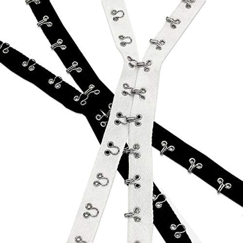 Neotrims Big Hook and Eye Tape Twill Ribbon Trim,Black White. Jumbo Metal Fasteners,Non Rust Very Strong Fastening.Costume,Corset,Basques. White, 1 Meter